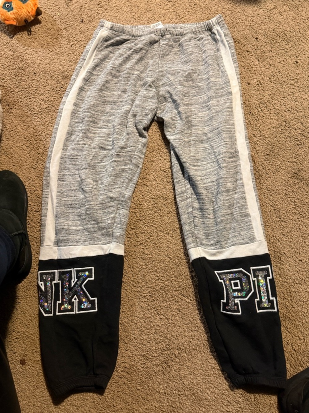 PINK Victoria's Secret Gray & Black Kids' Sweatpants with Sequin PINK Letters